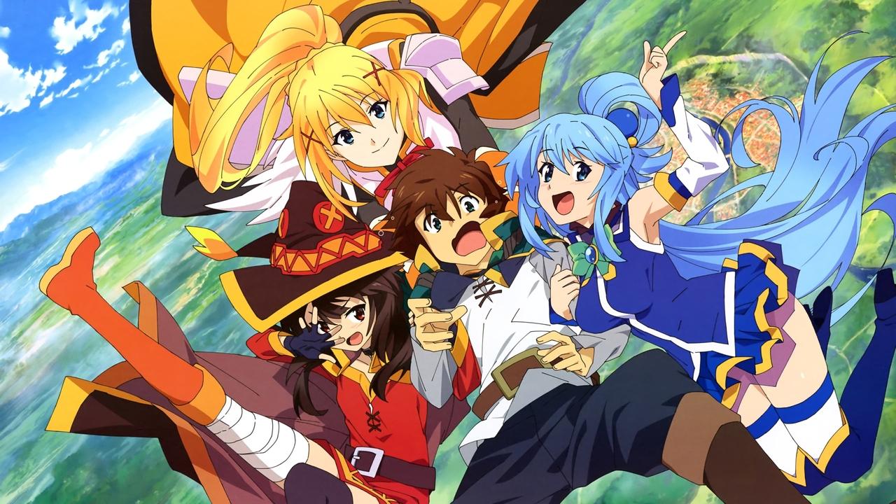 KONOSUBA - Bekimi i Zotit mbi këtë botë të mrekullueshme backdrop